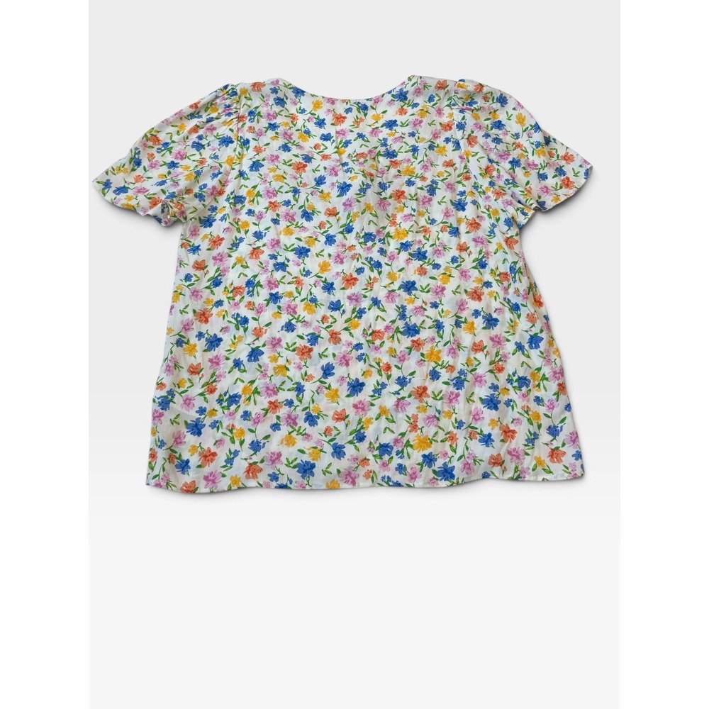 Sezane Floral Blouse Womens 42 White Multi Tie Front Flutter Sleeve V-Neck Top - Picture 2 of 7